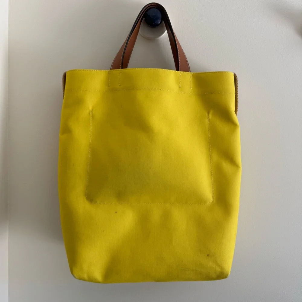 JW ANDERSON Yellow Tote with Red Accents and Brown Saddle Leather Handle